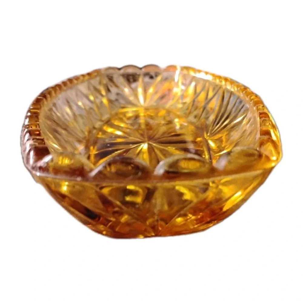 Vtg Amber Tray Hazel Atlas (?) Pressed Cut Glass Relish Dish 9x4
